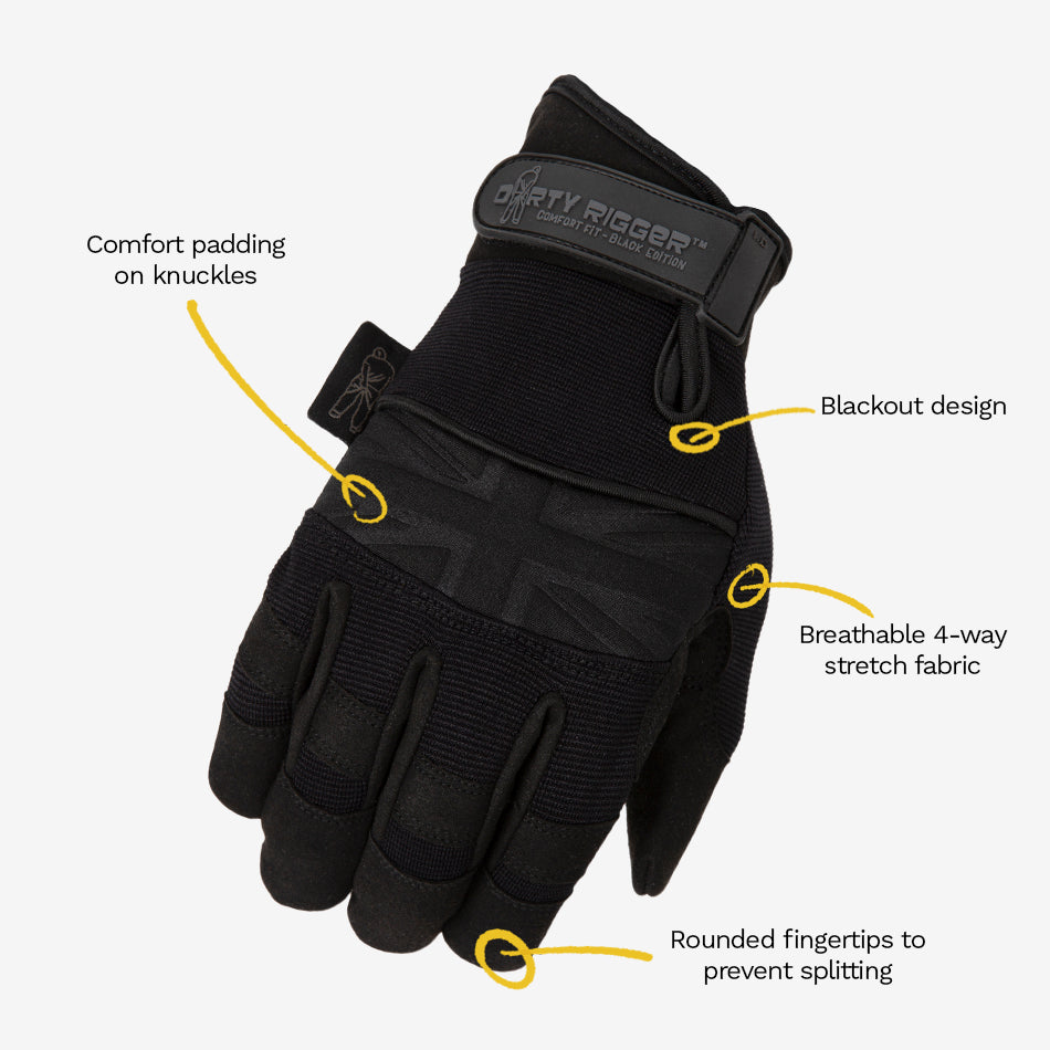 DIRTY RIGGER:COMFORT FIT RIGGER GLOVE - BLACK EDITION - EXTRA LARGE