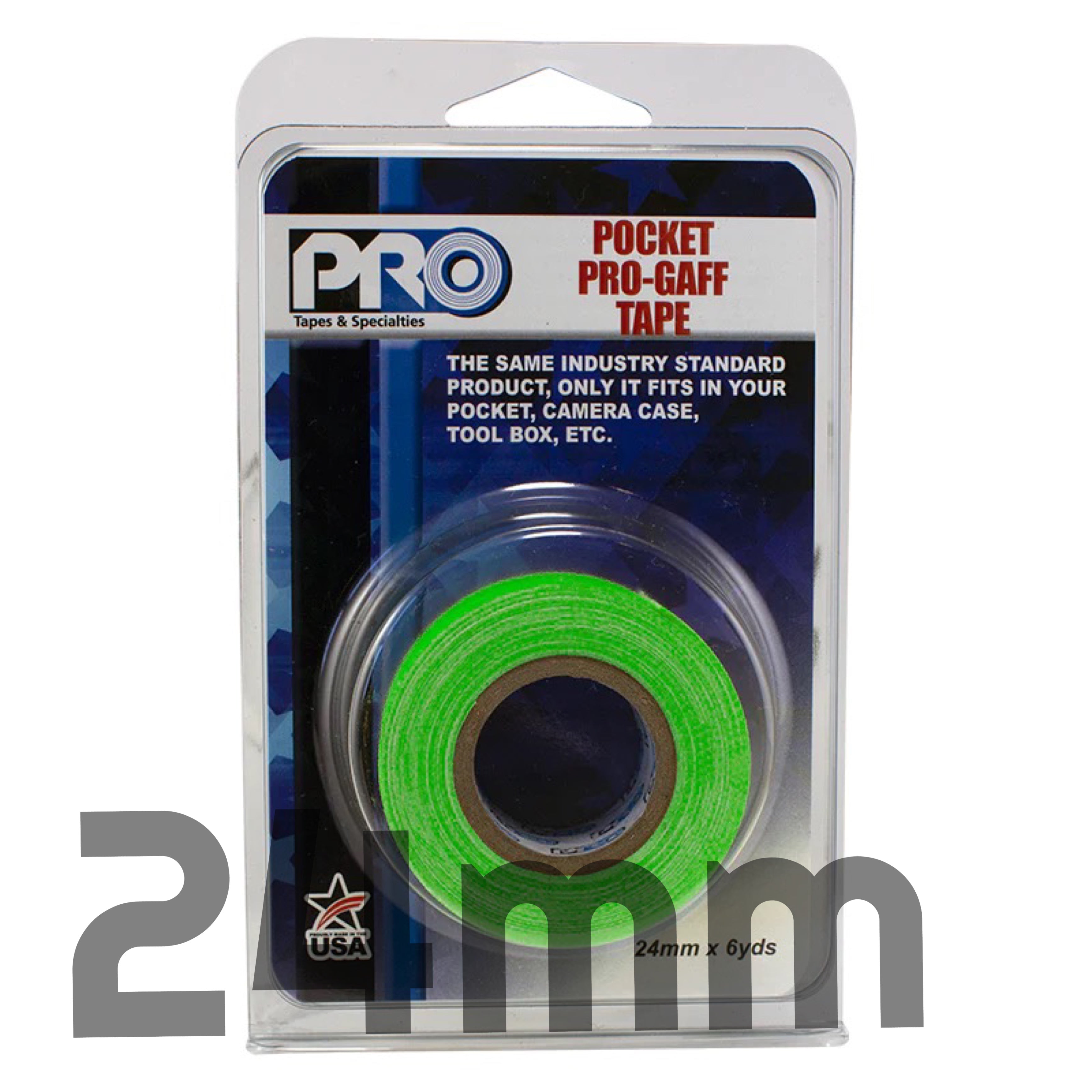 PROGAFF POCKET 24MM X 5.4M - MINI GAFFER ROLLS - NEON GREEN