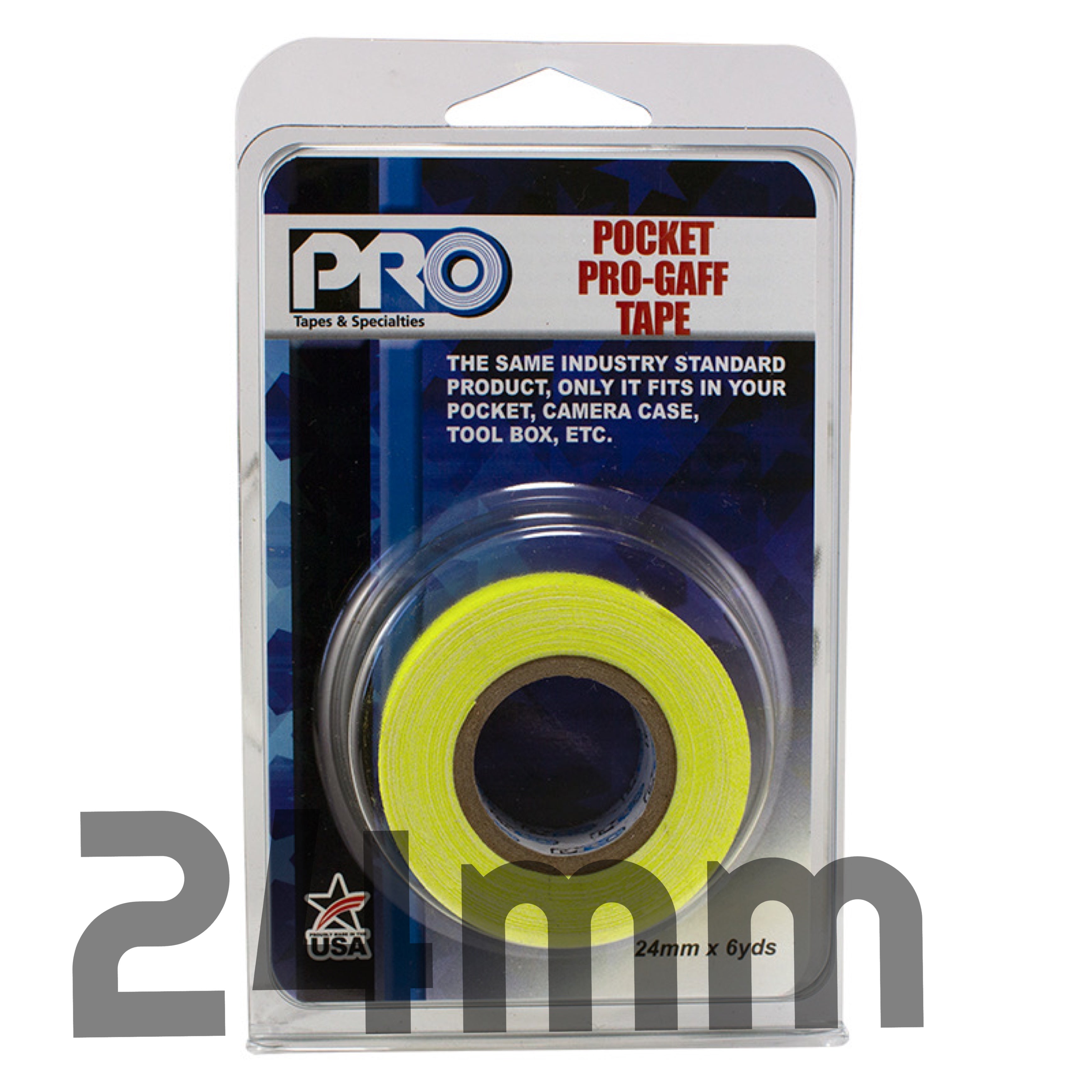 PROGAFF POCKET 24MM X 5.4M - MINI GAFFER ROLLS - NEON YELLOW
