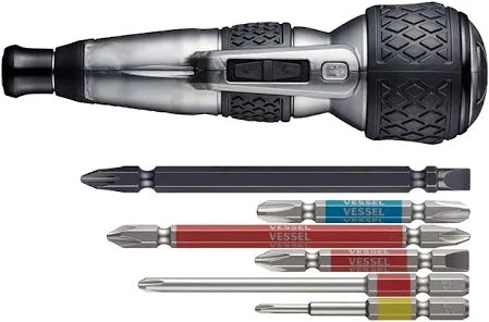 Vessel Electric Ball Grip Screwdriver Plus Premium 3-Level Switching Mode, Limited Color (Grey), Supports 220USB-P1GR & 40V, Rigid Bit, with free set of 5, 220USB-P1GR-A