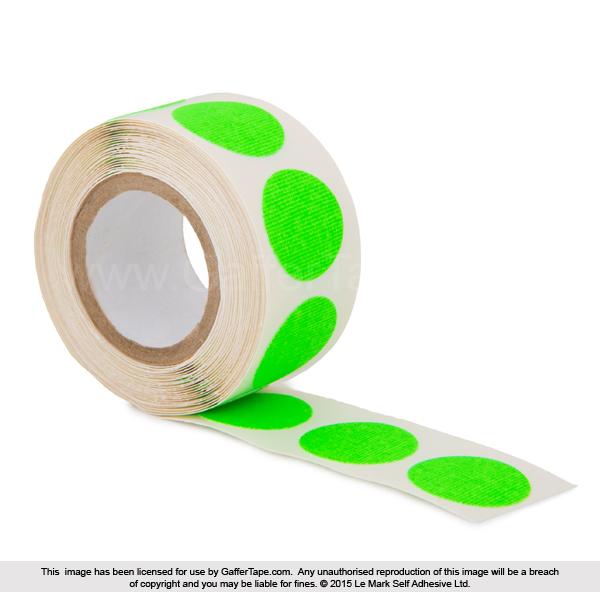 PRO GAFF FLUORESCENT DOTS MINI ROLL 19MM (100 PER ROLL) - FL GREEN