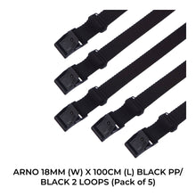 Load image into Gallery viewer, ARNO 18MM (W) X 100CM (L) BLACK PP/BLACK 2 LOOPS (Pack of 5)