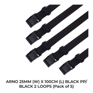 ARNO 25MM (W) X 100CM (L) BLACK PP/BLACK EXTRA LOOP (Pack of 5)